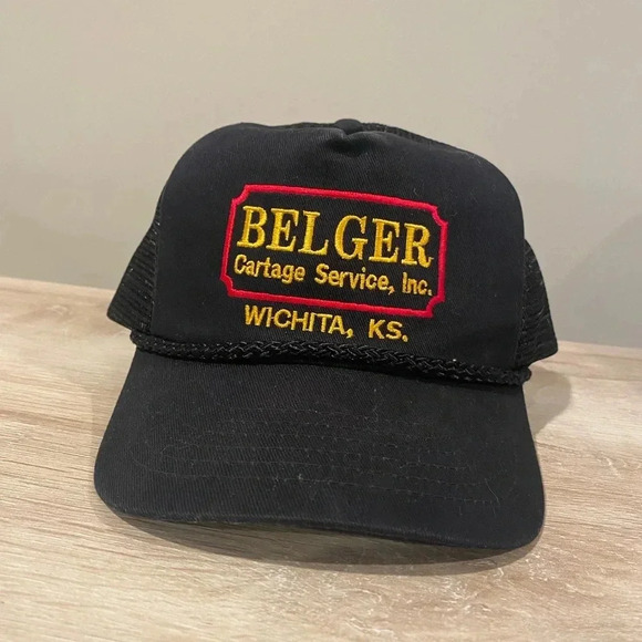 Vintage Belger Cartage Service Inc black hat.embroidered Wichita KSMesh backing. - Picture 1 of 5